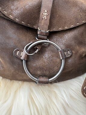 Henry Beguelin Metallic Brown Leather Crossbody Bag with O Ring Boho Hippie